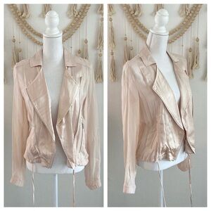 Blank NYC peach sheer jacket satin moto zip pale pink neutral chic size small